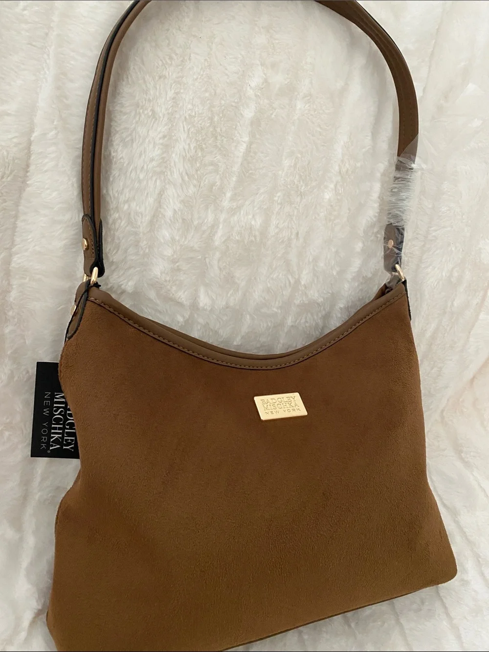 Badgley Mischka New York Brown Microsuede Hobo Shoulder Bag